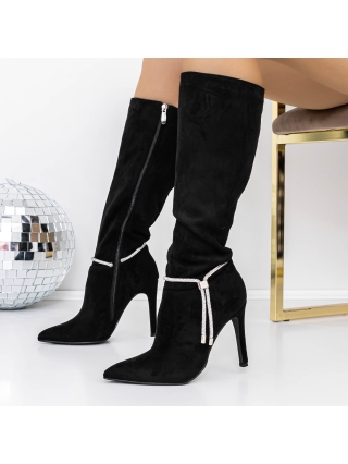 Cizme Dama , Cizme dama cu toc negre din material textil Esada - Kalapod.net