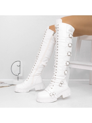 Cizme Dama , Cizme dama albe din piele ecologica Arosa - Kalapod.net