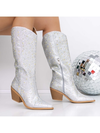 Cizme Dama , Cizme dama argintii din material sintetic Daiada - Kalapod.net