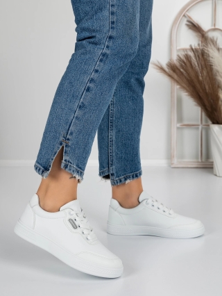 Pantofi Sport Dama, Pantofi sport dama albi cu gri din piele ecologica Madeva - Kalapod.net
