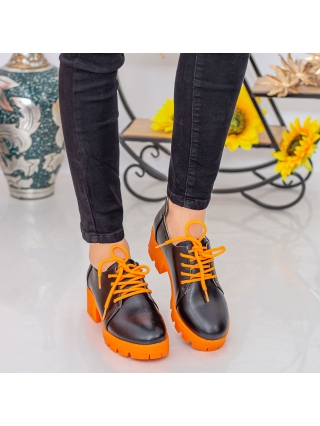 Pantofi casual dama negri cu portocaliu din piele ecologica Rovada - Kalapod.net