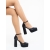 Pantofi dama cu toc negri din material textil Brilia - Kalapod.net