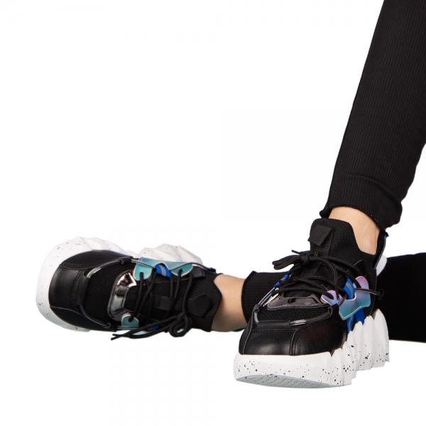 Pantofi sport dama negri din piele ecologica si material textil Gingero, 5 - Kalapod.net