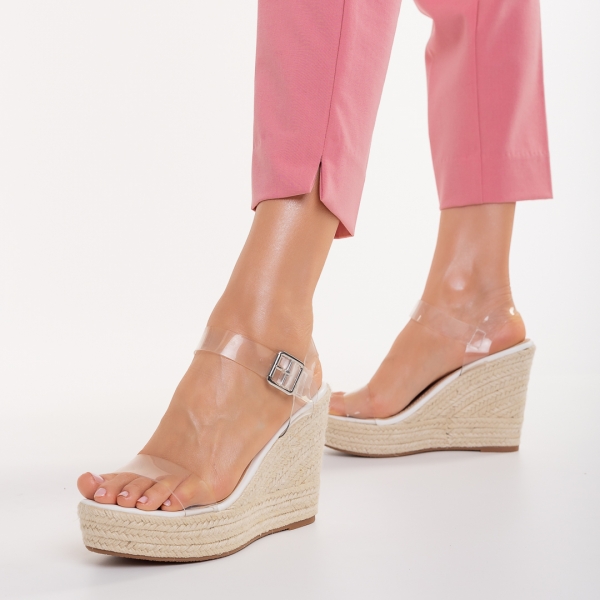 Sandale dama albe din material textil Yumma - Kalapod.net