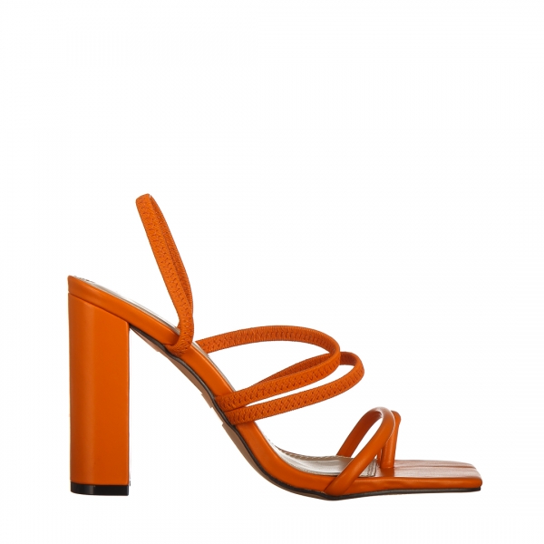 Papuci dama cu toc portocalii din piele ecologica Melina, 2 - Kalapod.net