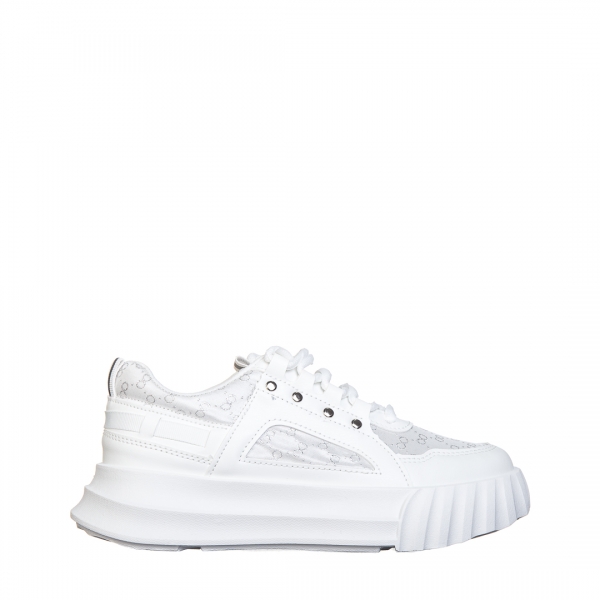 Pantofi sport dama albi din piele ecologica si material textil Meriz, 2 - Kalapod.net
