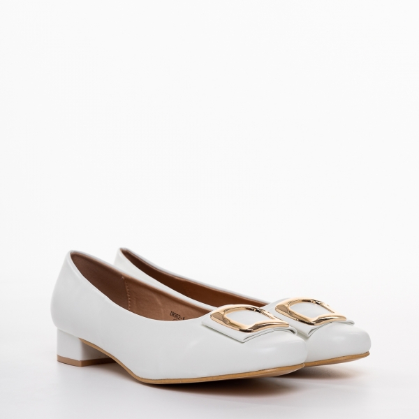 Pantofi dama cu toc albi din piele ecologica Francess, 4 - Kalapod.net