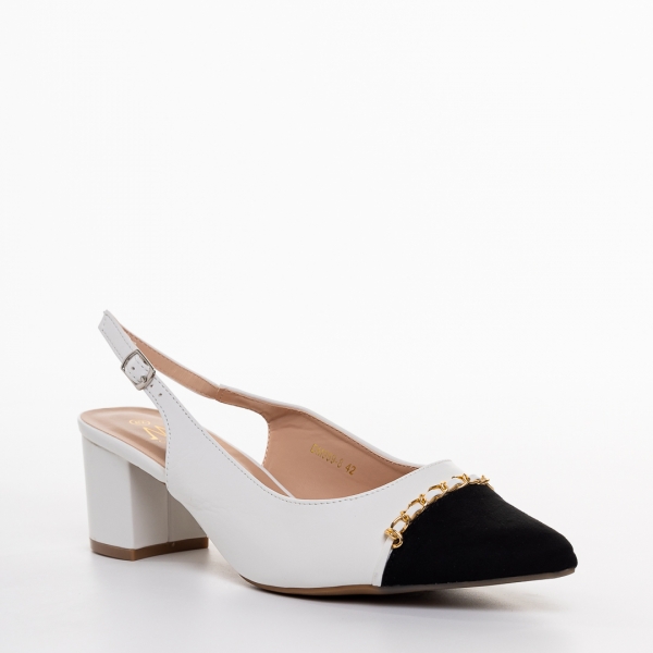 Pantofi dama cu toc albi cu negru din piele ecologica Felicity - Kalapod.net