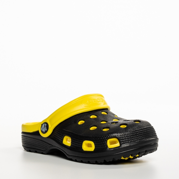 Papuci copii negri cu galben din material sintetic Ibrahim - Kalapod.net
