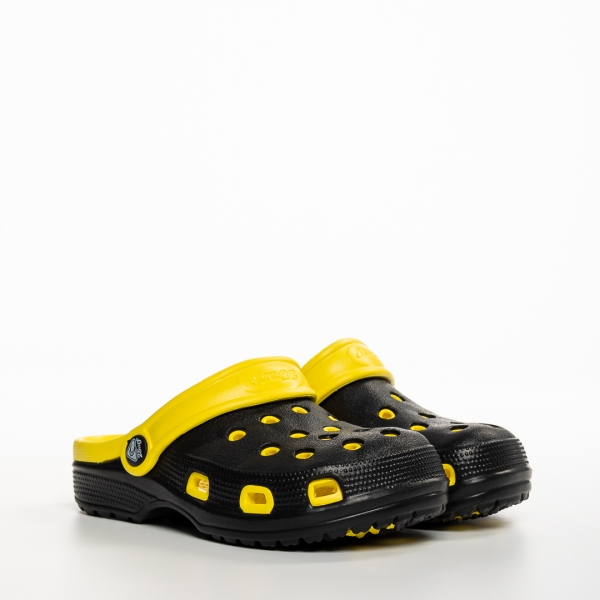 Papuci copii negri cu galben din material sintetic Ibrahim, 4 - Kalapod.net