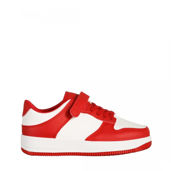Pantofi sport copii rosii cu alb din piele ecologica Neal, 2 - Kalapod.net