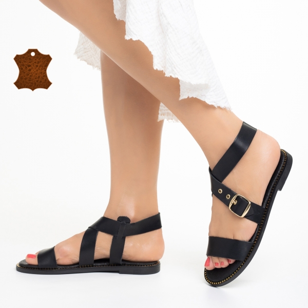 Sandale dama negre din piele naturala Isaly - Kalapod.net