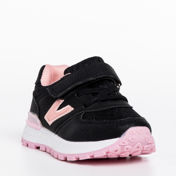 Pantofi sport copii negri cu roz din piele ecologica Rockie, 3 - Kalapod.net