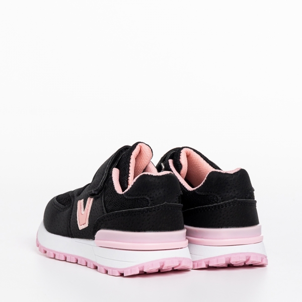 Pantofi sport copii negri cu roz din piele ecologica Rockie, 4 - Kalapod.net
