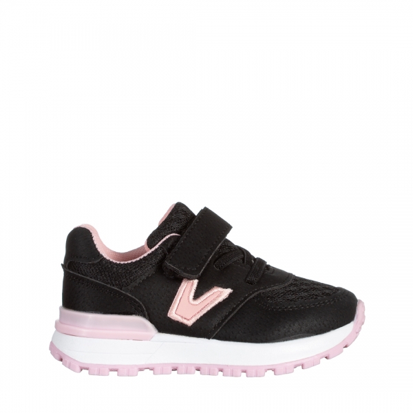 Pantofi sport copii negri cu roz din piele ecologica Rockie, 2 - Kalapod.net