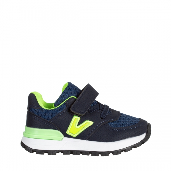 Pantofi sport copii albastri cu verde din piele ecologica Rockie, 2 - Kalapod.net