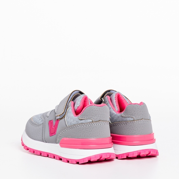 Pantofi sport copii gri cu roz din piele ecologica Rockie, 3 - Kalapod.net