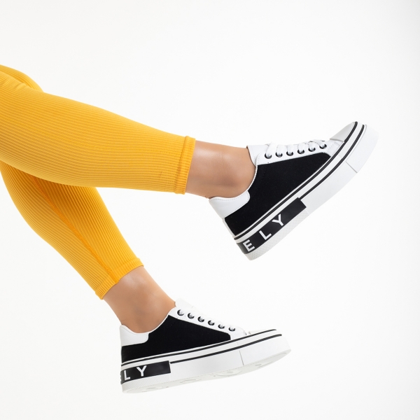 Pantofi sport dama albi cu negru din piele ecologica si material textil Calandra, 6 - Kalapod.net
