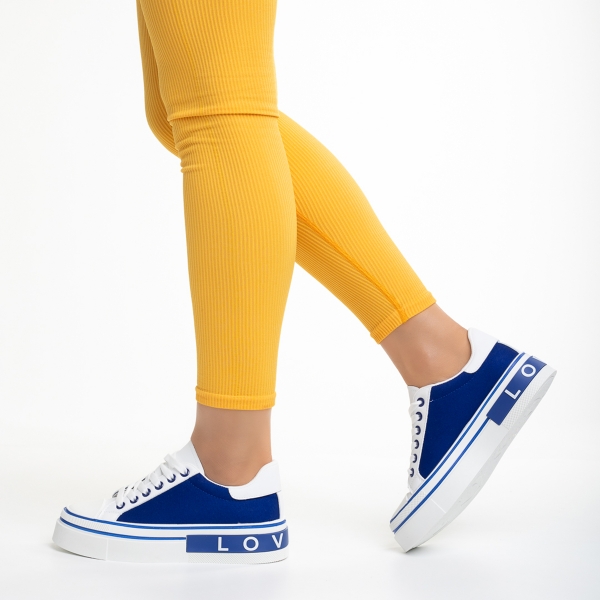 Pantofi sport dama albi cu albastru din piele ecologica si material textil Calandra, 3 - Kalapod.net
