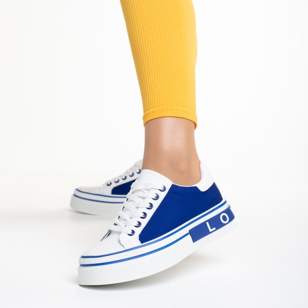 Pantofi sport dama albi cu albastru din piele ecologica si material textil Calandra, 4 - Kalapod.net