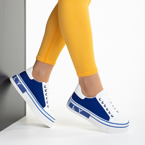 Pantofi sport dama albi cu albastru din piele ecologica si material textil Calandra, 5 - Kalapod.net