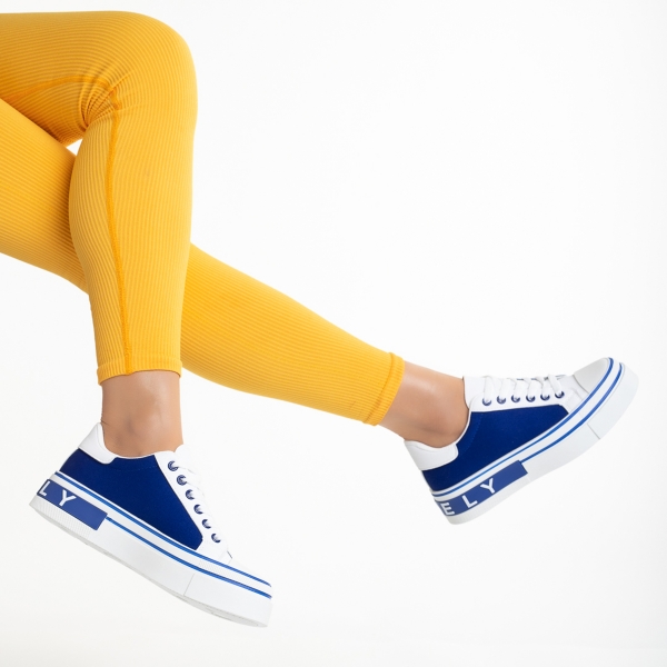 Pantofi sport dama albi cu albastru din piele ecologica si material textil Calandra, 6 - Kalapod.net