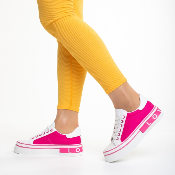 Pantofi sport dama albi cu roz din piele ecologica si material textil Calandra, 3 - Kalapod.net