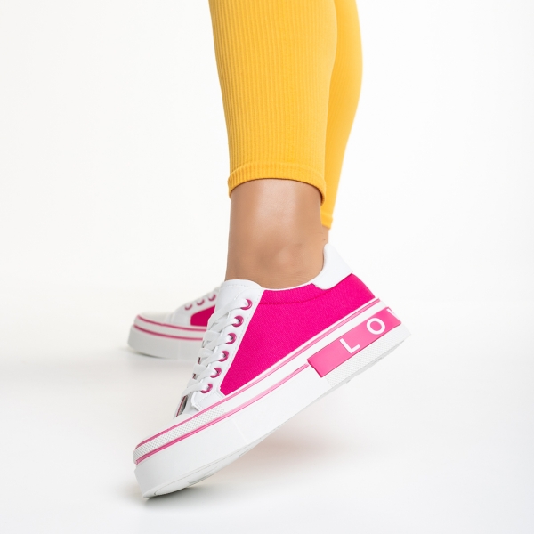 Pantofi sport dama albi cu roz din piele ecologica si material textil Calandra, 4 - Kalapod.net