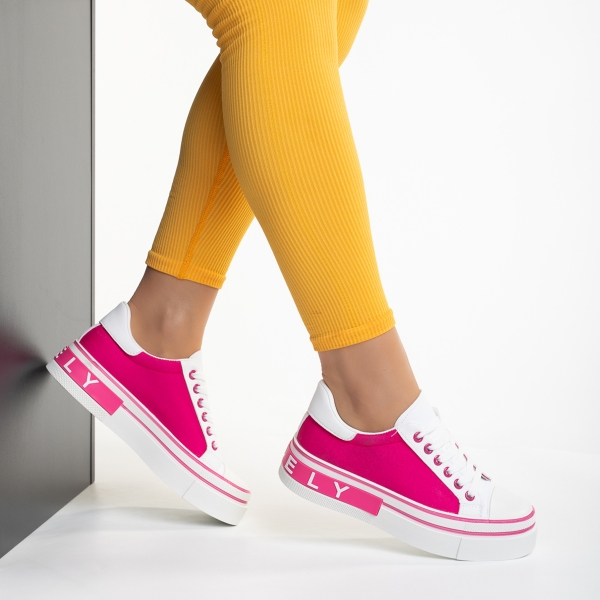 Pantofi sport dama albi cu roz din piele ecologica si material textil Calandra, 5 - Kalapod.net