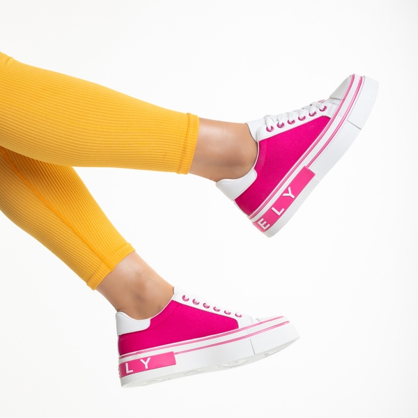 Pantofi sport dama albi cu roz din piele ecologica si material textil Calandra, 6 - Kalapod.net