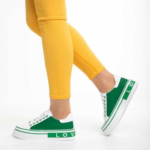 Pantofi sport dama albi cu verde din piele ecologica si material textil Calandra, 3 - Kalapod.net