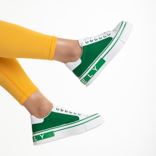Pantofi sport dama albi cu verde din piele ecologica si material textil Calandra, 6 - Kalapod.net