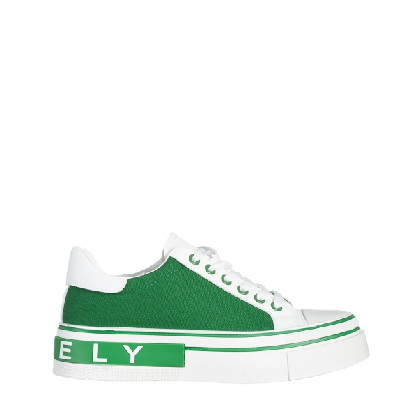 Pantofi sport dama albi cu verde din piele ecologica si material textil Calandra, 2 - Kalapod.net