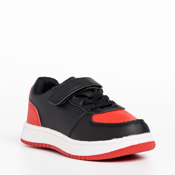 Pantofi sport copii rosii cu negru din piele ecologica Ponty - Kalapod.net