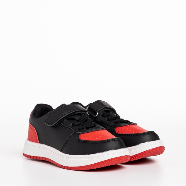 Pantofi sport copii rosii cu negru din piele ecologica Ponty - Kalapod.net