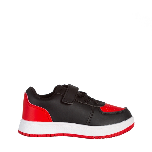 Pantofi sport copii rosii cu negru din piele ecologica Ponty, 2 - Kalapod.net