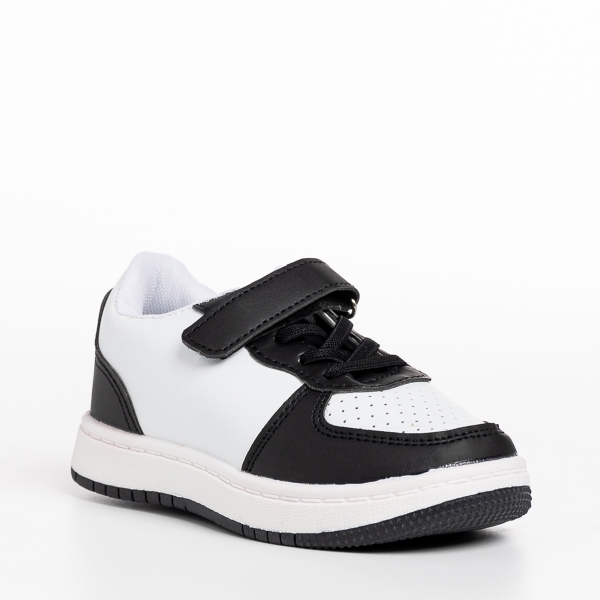 Pantofi sport copii albi cu negru din piele ecologica Ponty, 3 - Kalapod.net