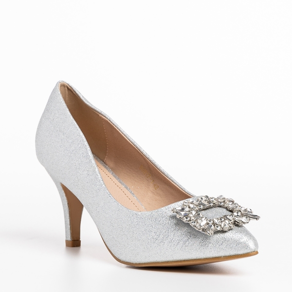 Pantofi dama arginti din material textil Rylie - Kalapod.net