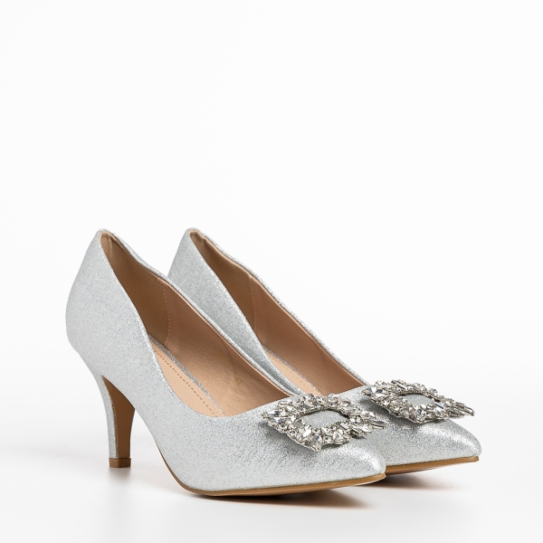 Pantofi dama argintii din material textil Rylie, 3 - Kalapod.net