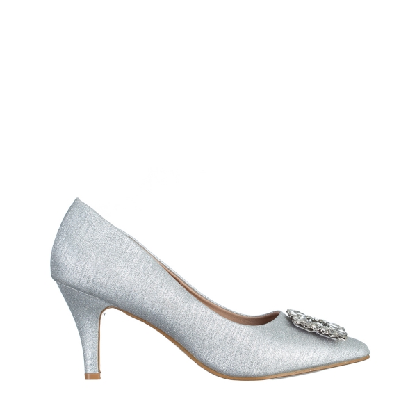 Pantofi dama arginti din material textil Rylie, 2 - Kalapod.net