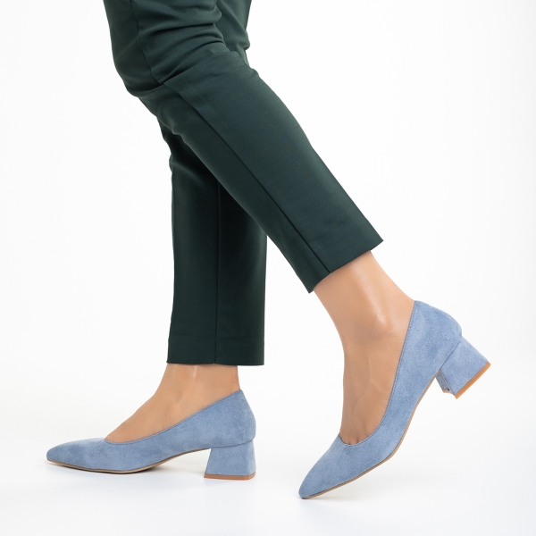 Pantofi dama albastri din material textil cu toc Cataleya, 3 - Kalapod.net