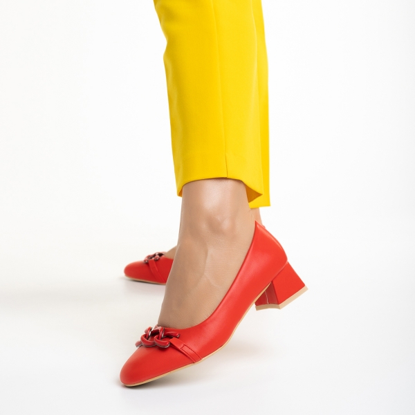 Pantofi dama rosii din piele ecologica cu toc Braulia, 4 - Kalapod.net