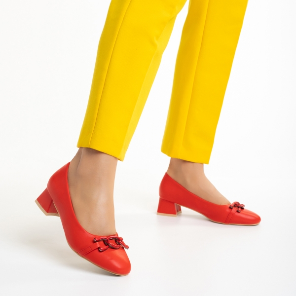 Pantofi dama rosii din piele ecologica cu toc Braulia - Kalapod.net