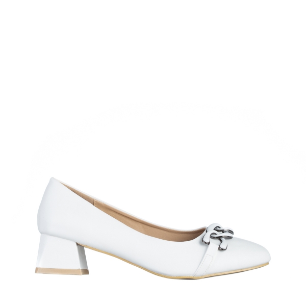Pantofi dama albi din piele ecologica cu toc Braulia, 2 - Kalapod.net