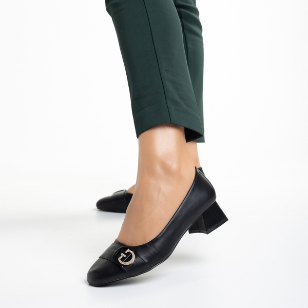 Pantofi dama negri din piele ecologica cu toc Fitria, 4 - Kalapod.net