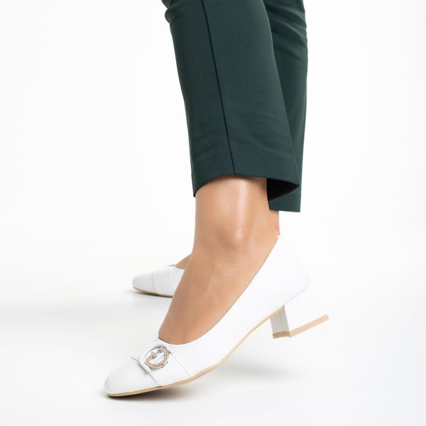 Pantofi dama albi din piele ecologica cu toc Fitria, 4 - Kalapod.net