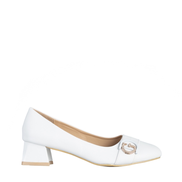 Pantofi dama albi din piele ecologica cu toc Fitria, 2 - Kalapod.net