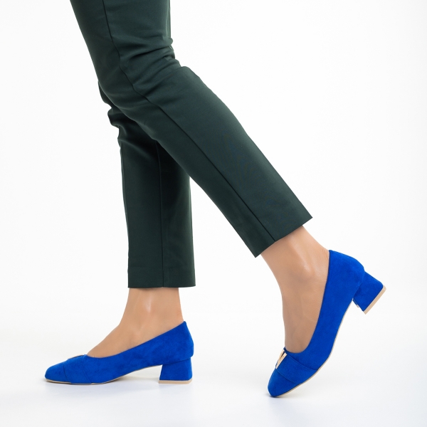 Pantofi dama albastri din material textil cu toc Briella, 3 - Kalapod.net
