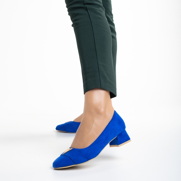 Pantofi dama albastri din material textil cu toc Briella, 4 - Kalapod.net