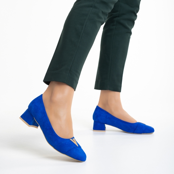 Pantofi dama albastri din material textil cu toc Briella, 5 - Kalapod.net